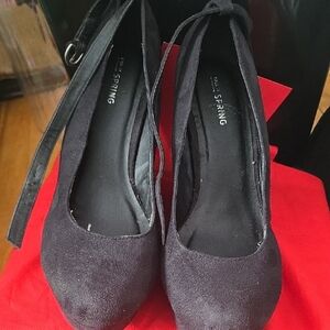 Call It Spring Black Faux Suede Platforms with Ankle Strap Vintage